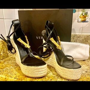 new Versace Logo Wedge Heels Size 40 / US 10